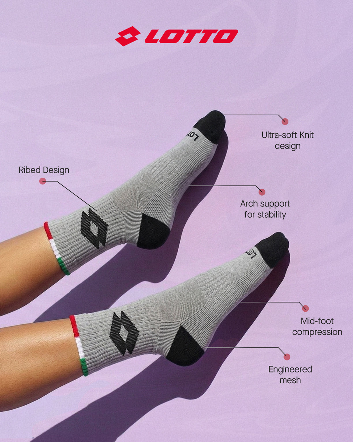 Unisex Lotto Lotto Kickoff Socks 2.0 Pack of 3 - Bright White, Black Beauty, Castle Rock Socks8