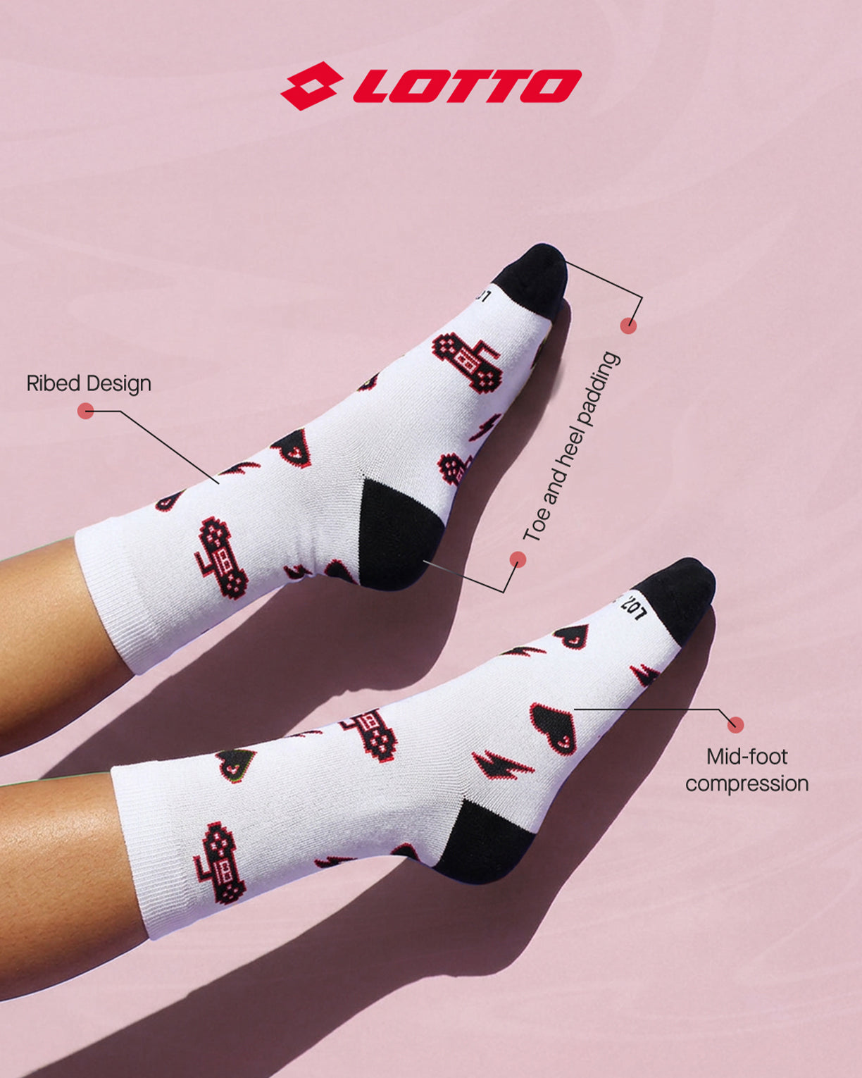 Unisex Lotto StreetPlay Socks 2.0 Pack of 2 - Gardenia & Black Beauty Socks4