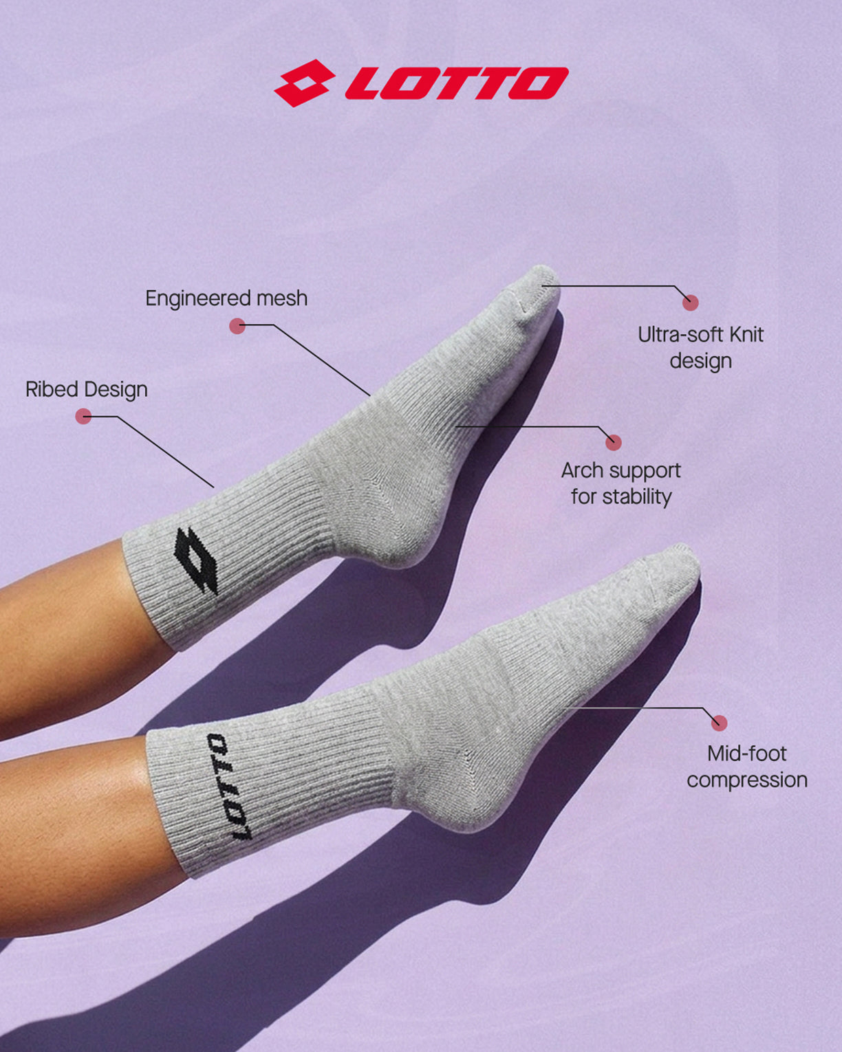 Unisex Lotto Courtline Socks 1.0 Pack of 3 - Black Beauty, Castle Rock & Bright White Socks8