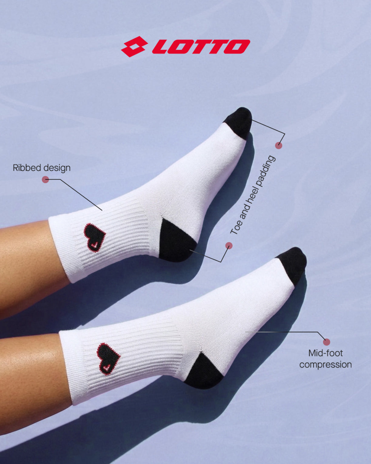 Unisex Lotto StreetPlay Socks 4.0 Pack of 2 - Gardenia & Black Beauty Socks4