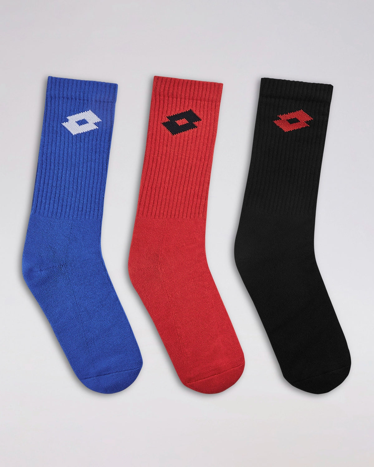 Unisex Lotto Courtline Socks 1.0 Assorted Mid-Crew - 3 Pairs - Black, Blue & Red Socks1