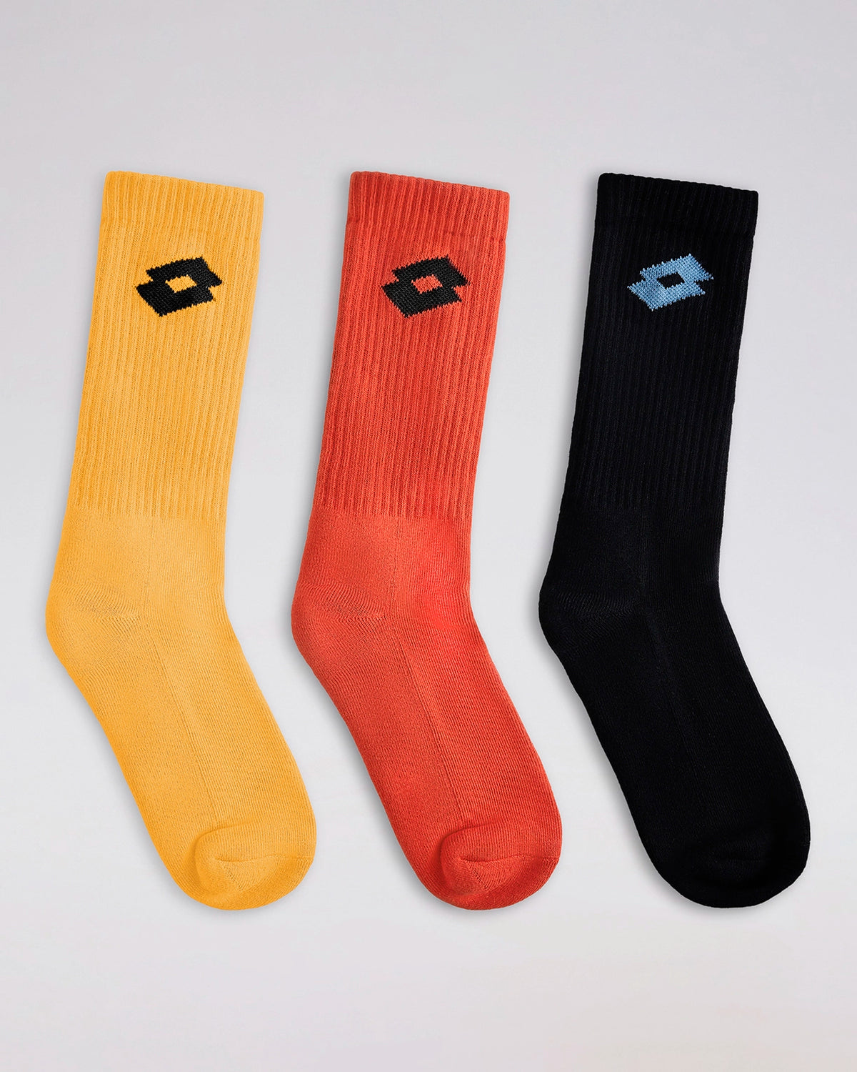 Unisex Lotto Courtline Socks 1.0 Assorted Mid-Crew - 3 Pairs - Black, Yellow & Red Socks1