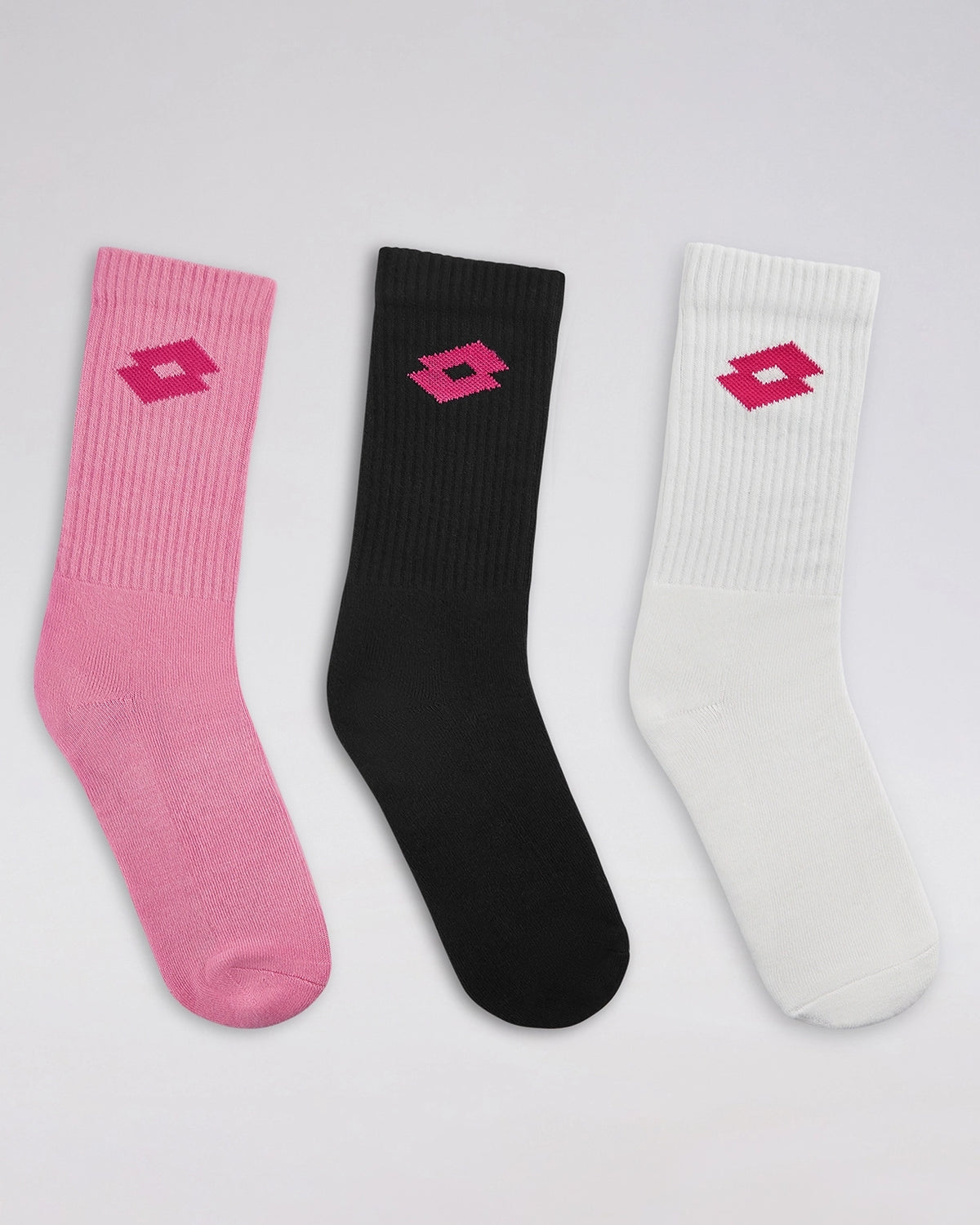 Unisex Lotto Courtline Socks 1.0 Assorted Mid-Crew - 3 Pairs - Black, White & Pink Socks1